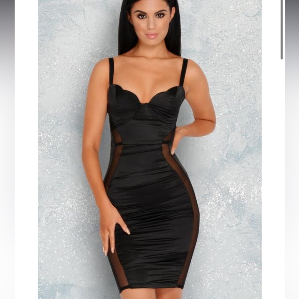 Oh Polly Black Sheer Detail Dress